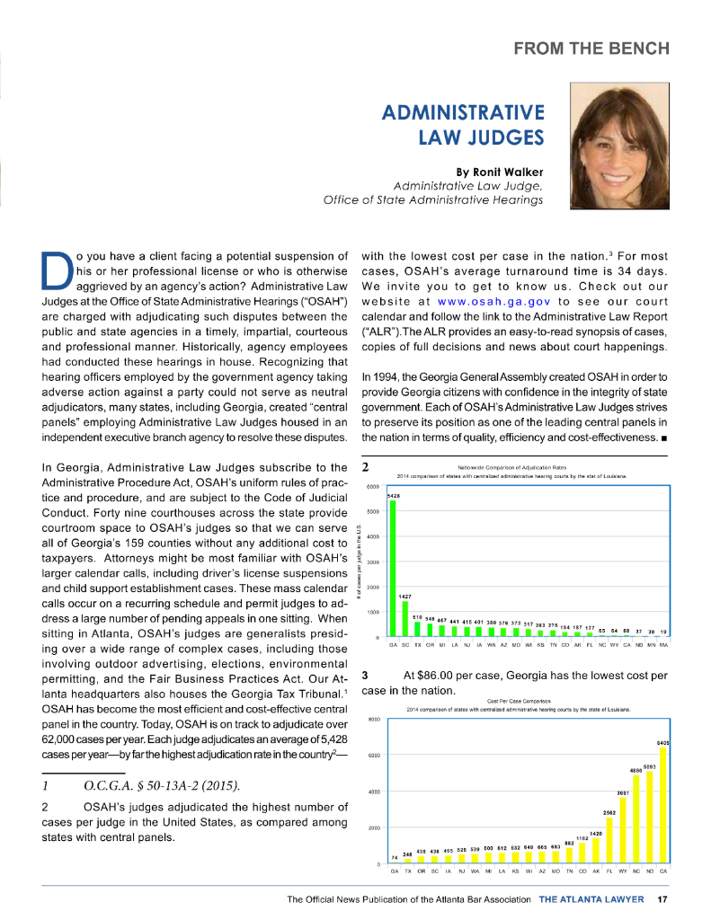 Atlanta Bar Magazine, Judge Walker, March 2016 - Administrative Law Report